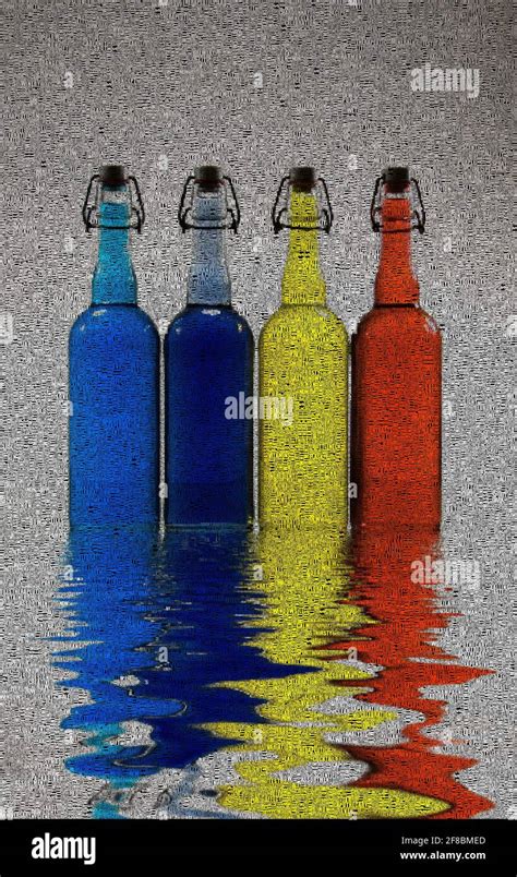 Bottles Reflection On Water 3d Rendering Stock Photo Alamy