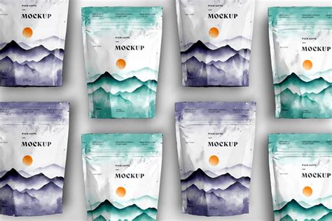 Stand Up Zip Lock Pouch Mockup Set Design Cuts