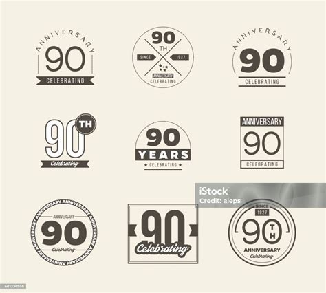 90 Jahrestag Vintage Symbolsatz 90 Jahre Symbole Stock Vektor Art und ...