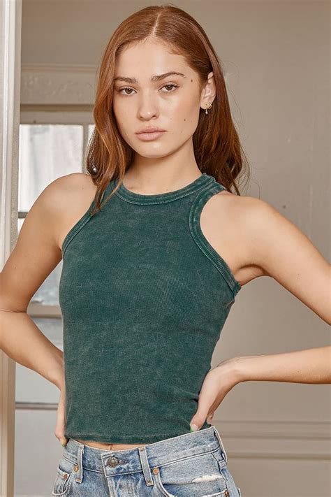 Laid Back Babe Dark Green Ribbed Cropped Tank Top Trendy Tank Tops