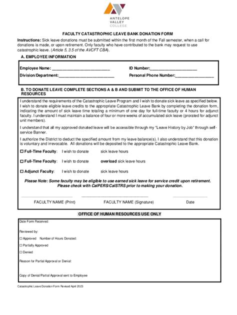 Fillable Online Faculty Catastrophic Leave Bank Donation Form Fax Email