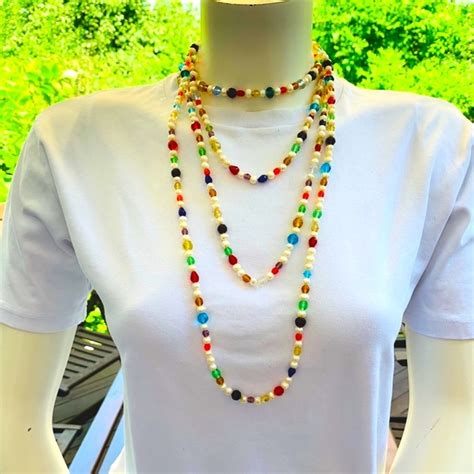 Jewelry Extra Long 4 Strands Knot Pearl Necklace With Boho Style Multiple Colored Beads Poshmark