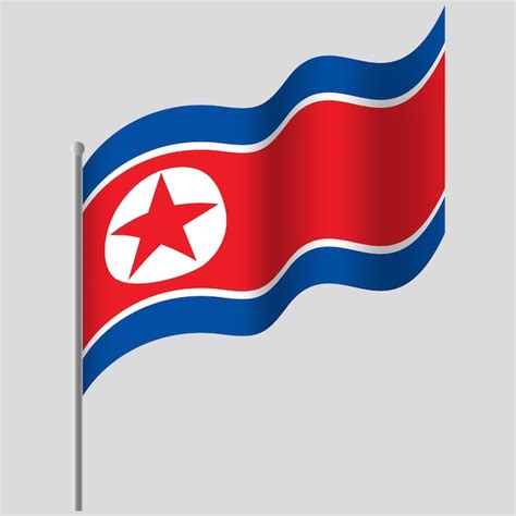 Bandeira Da Coreia Do Norte Acenada Bandeira Coreana No Mastro Vector