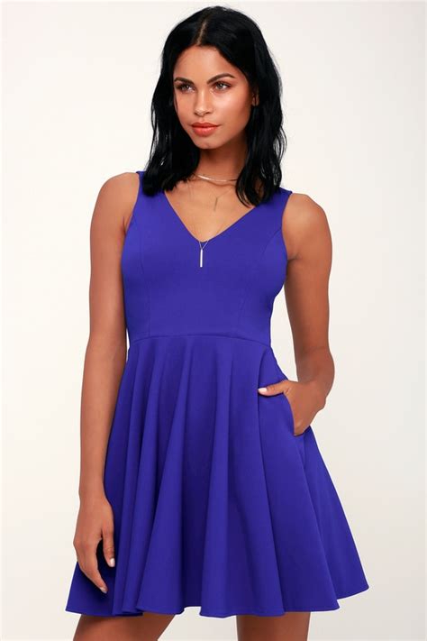 Cute Royal Blue Dress Party Dress Royal Blue Skater Dress Lulus