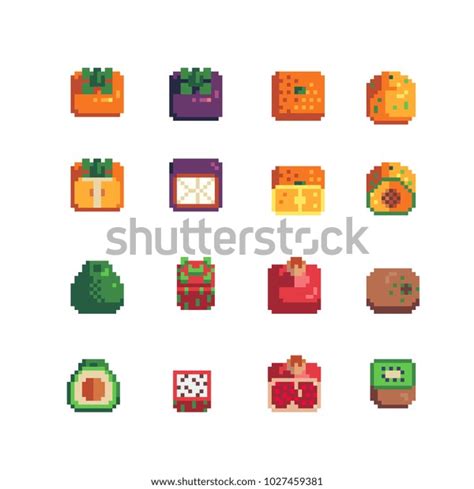 Fruits Pixel Art Icons Set Apple 스톡 벡터 로열티 프리 1027459381 Shutterstock