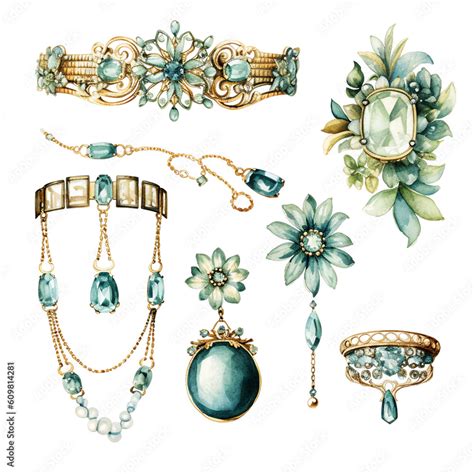 Exquisite Jewelry Illustration Set, elegant jewelry designs, watercolor ...