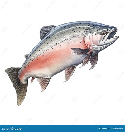 Hyper Realistic Illustration Of Rainbow Or Brown Trout On White Background Stock Illustration