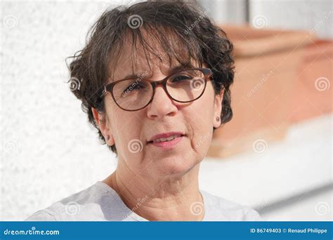 Portrait Of Brunette Mature Woman With Glasses Stock Image Image Of Beauty Looking