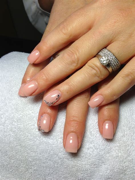 Nude Gel Nails With Glitter Accent Glitter Gel Nails Nails Gel Art