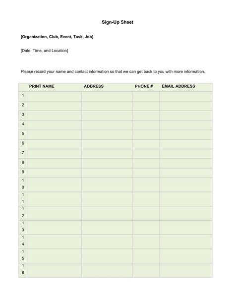 Free Printable Sign In And Sign Up Sheet [pdf Word Excel]