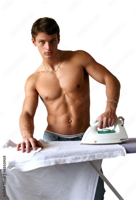 Naked Man Ironing A Shirt Isolated On White Stock Foto Adobe Stock