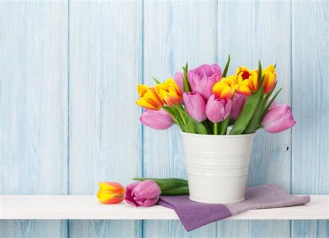 Premium Photo Fresh Colorful Tulip Flowers Bouquet