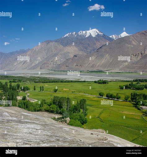 Landscape View Of Panj River Valley In Wakhan Corridor Looking Towards