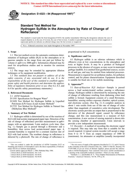 ASTM D4323 84 1997 E1 Standard Test Method For Hydrogen Sulfide In