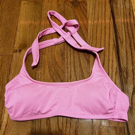 Pink Tie Secure Bikini Top Depop