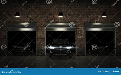 Garage With Opened Roller Door D Rendering Stock Illustration