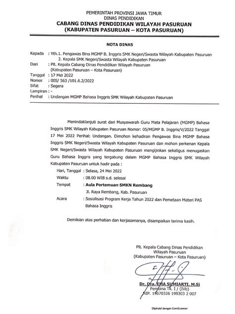 nota dinas bahasa inggris kab pasuruan