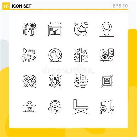 Set Of 16 Modern Ui Icons Symbols Signs For Growth Sex Moon Male