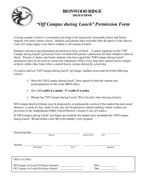 Fillable Online Off Campus During Lunch Permission Form Fax Email Print