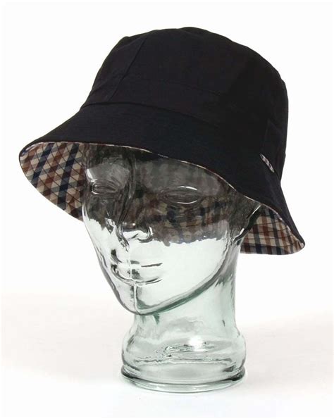 Aquascutum Reversible Bucket Hat In Navy Blue Club Check Hats