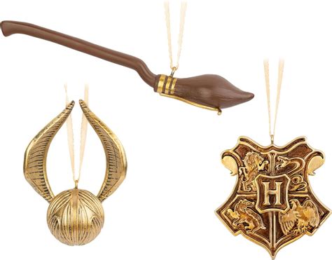 Grupo Erik Harry Potter Christmas Ornaments Set Of 3 Golden Snitch And Nimbus 2000 And Hogwarts