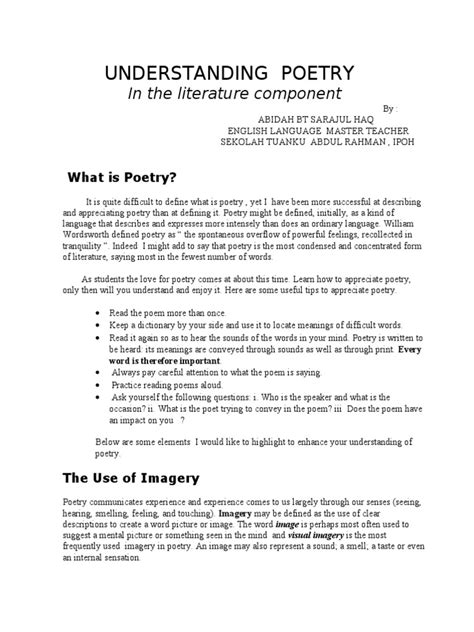 Understanding Poetry in The Literature Component | PDF | Metaphor | Poetry