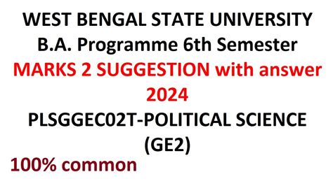 Wbsu Ba Programme Th Semester Political Science Ge Marks Suggestion