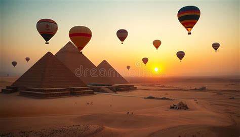 Hot Air Balloons Over Pyramids Adventure And Travel Stock Photo Generative Ai Stock
