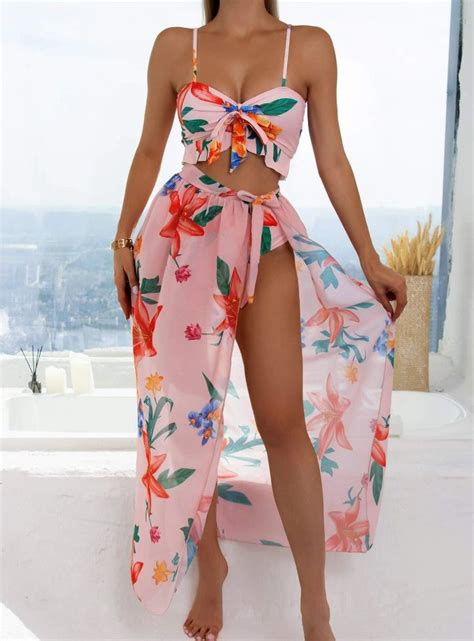 3pack Floral Knot Front Bikini Swimsuit Beach Skirt Pink Variant Toris Aesthetics