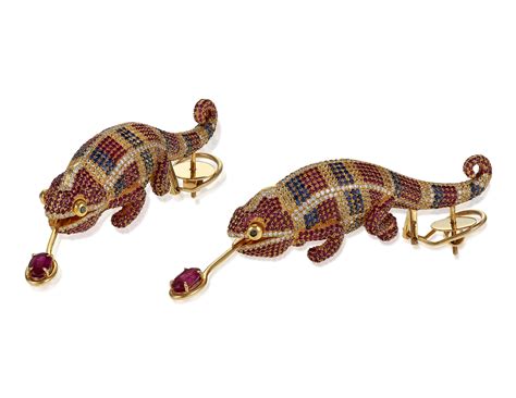 DIAMOND AND MULTI-GEM CHAMELEON EARRINGS, | Christie’s