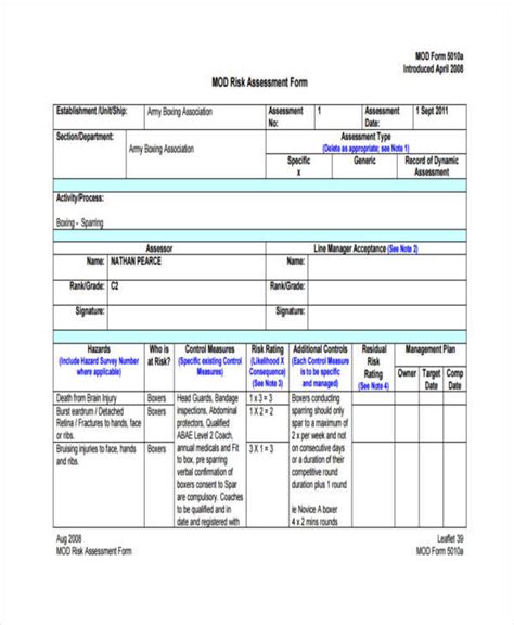 Sample Army Risk Assessment Form Sample Forms Porn Sex Picture