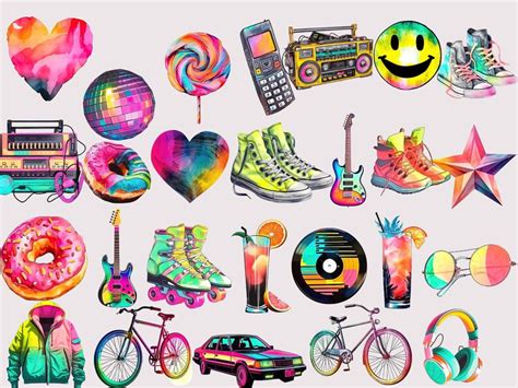 Neon 80s Clipart Bundle, Digital Crafting, Nursery Clipart, Nursery ...