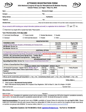 Fillable Online Attendee Registration Form Congressandexpocom Fax