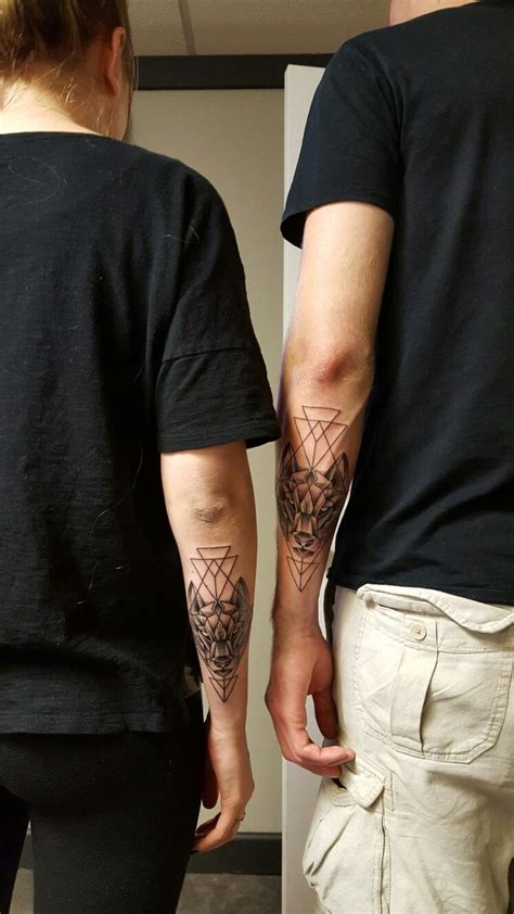 Brother sister best friend matching geometric Wolf tattoo design ...