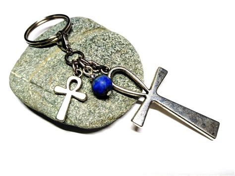 Ankh Croix de vie Lapis lazuli Bijou de sac argent Égypte antique