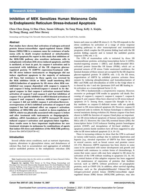 Inhibition Of MEK Sensitizes Human Melanoma Cells To Endoplasmic