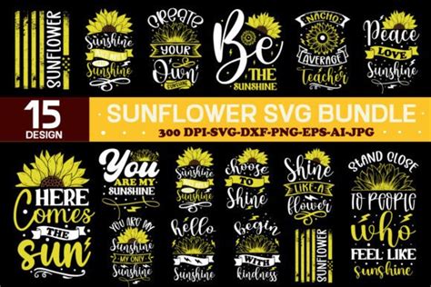 15 Sunflower Svg Bundle Graphic By Gatewaydesign · Creative Fabrica