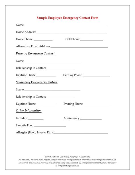 42 Printable Emergency Contact Forms 100 Free