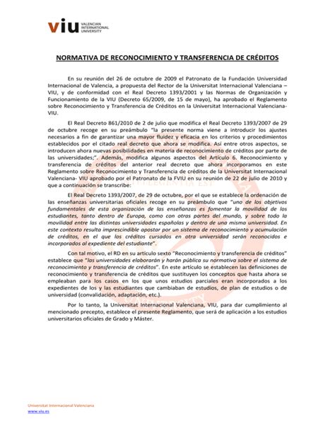 Normativa De Reconocimiento Y Transferencia De