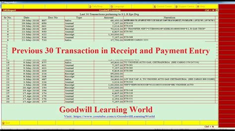 Tally TDL For Previous 30 Transactions In Receipt And Payment Vouchers