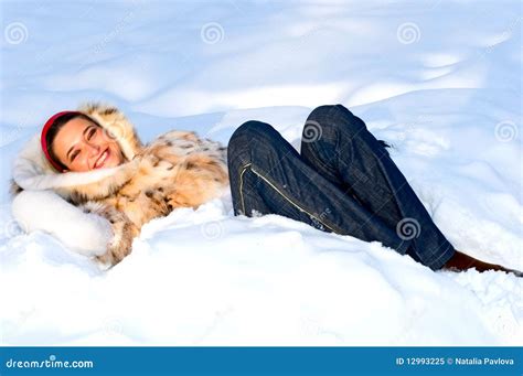 Brunette Girl In Snow Stock Image Image Of Model Beautiful