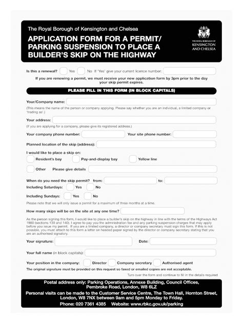 Fillable Online Rbkc Gov 29353 Skip App Form 29353 Skip App Form