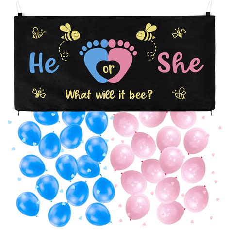 Tenshun What Will It Bee Gender Reveal Balloon Drop Bag He Or She Zipper Bag With Pink And Blue