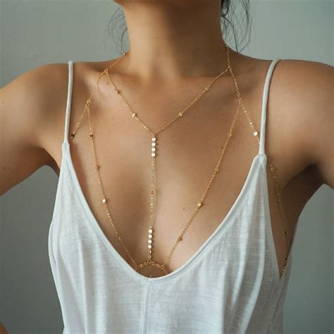 14k Gold Filled Tiny Coins T Row Dainty Chain Bralette Halter Etsy