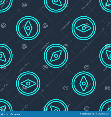 Green Line Compass Icon Isolated Seamless Pattern On Blue Background