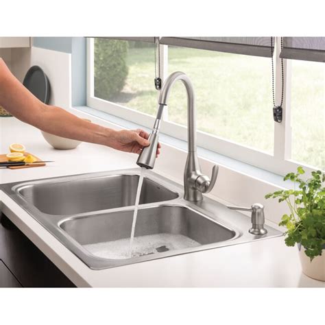 Moen Kelsa Dual Mount 33 In X 22 In Stainless Steel Double Offset Bowl 2 Hole Stainless Steel