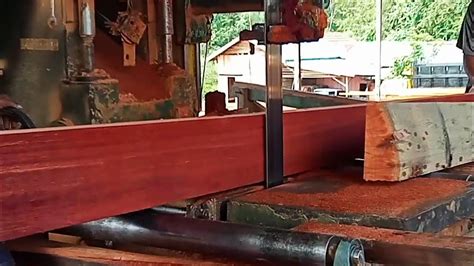 Cara Operator Bandsaw Menggergaji Kayu Meranti Merah Vs Kayu Bengkirai