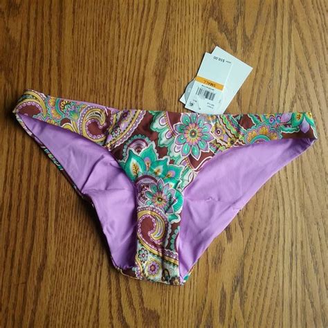 Becca Swim Nwt Reversible Retroboho Printpurple Bikini Bottom Boho Retro S Hippy Chic