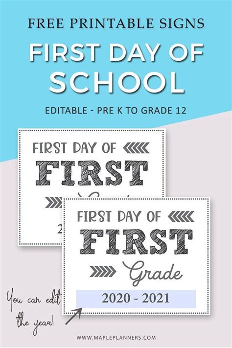 Editable First Day of School Signs Free Printable #backtoschool # ...