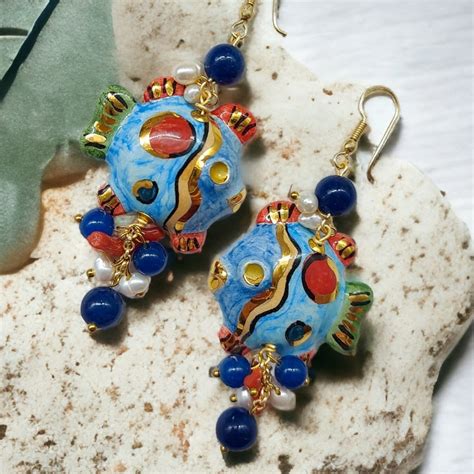 Sicilian Earrings Ceramic Fish Sicilian Jewerly Caltagirone Ceramics